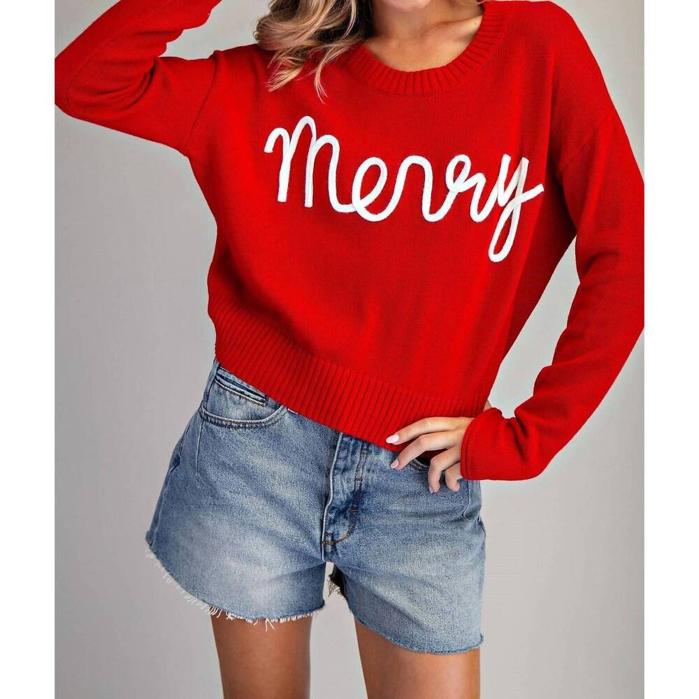 NEW EE:SOME merry holiday knit sweater in red